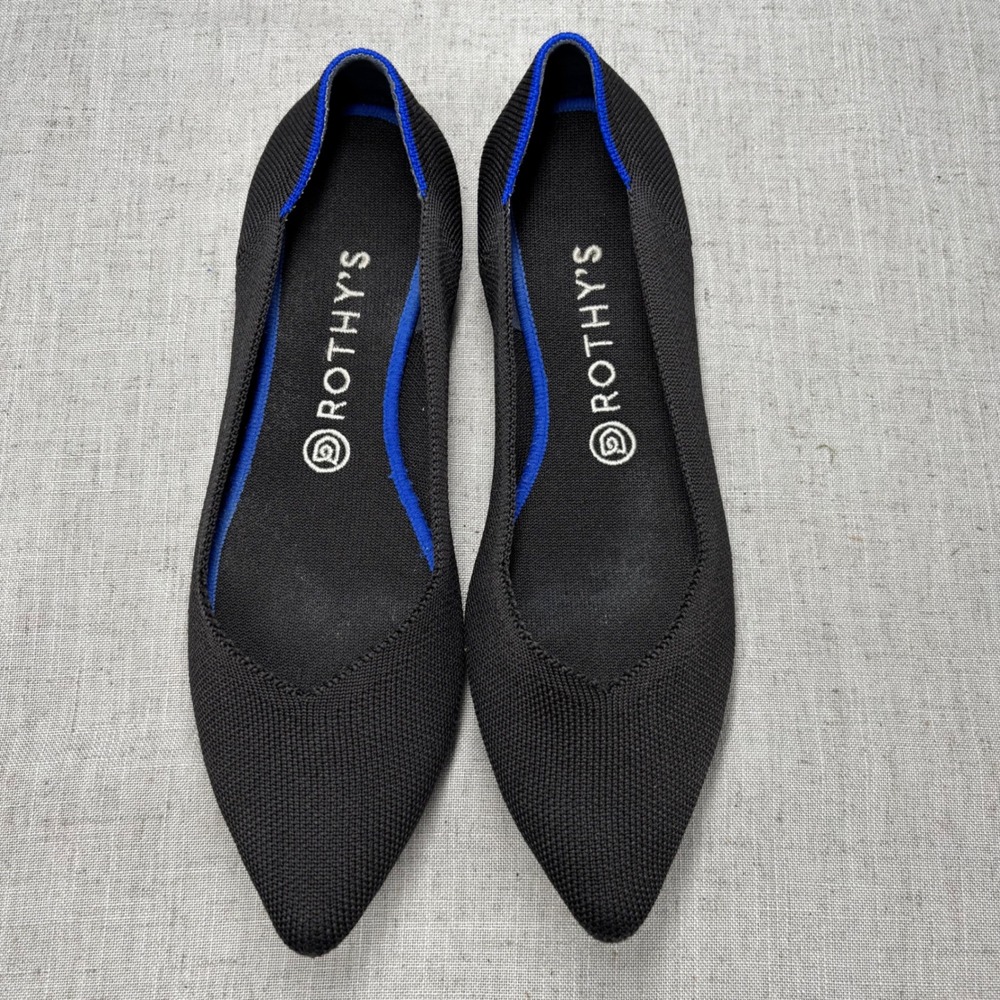 Rothy's The Point Shoes Black Solid Knit Pointed Toe Flats Women's Size 10 - Picture 5 of 12